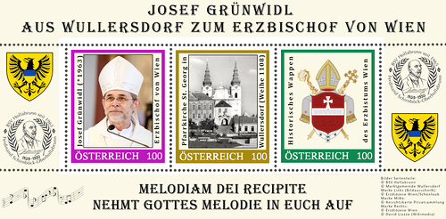 Sonderbriefmarke für Erzbischof Josef Grünwidl beim Marktfest in Wullersdorf